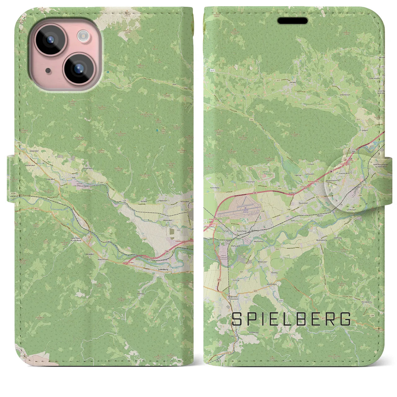 【シュピールベルク(オーストリア)】地図柄iPhoneケース(手帳タイプ)ナチュラル・iPhone 15 Plus 用