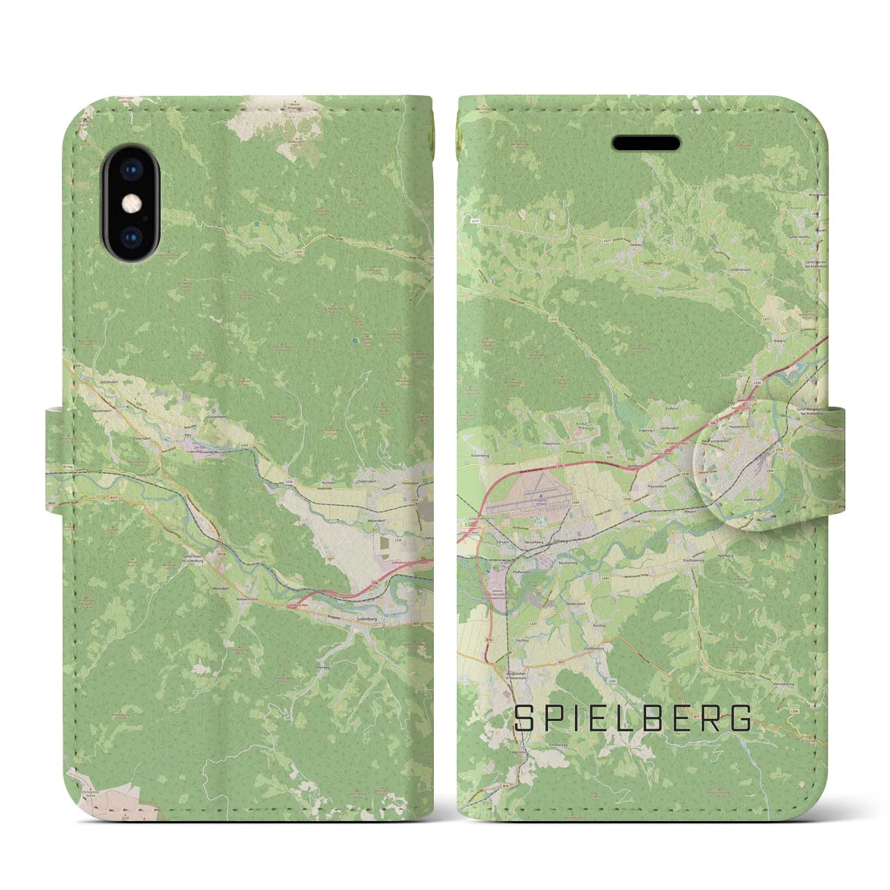 【シュピールベルク(オーストリア)】地図柄iPhoneケース(手帳タイプ)ナチュラル・iPhone XS / X 用