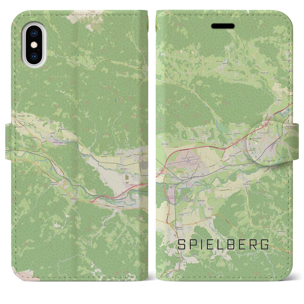 【シュピールベルク(オーストリア)】地図柄iPhoneケース(手帳タイプ)ナチュラル・iPhone XS Max 用