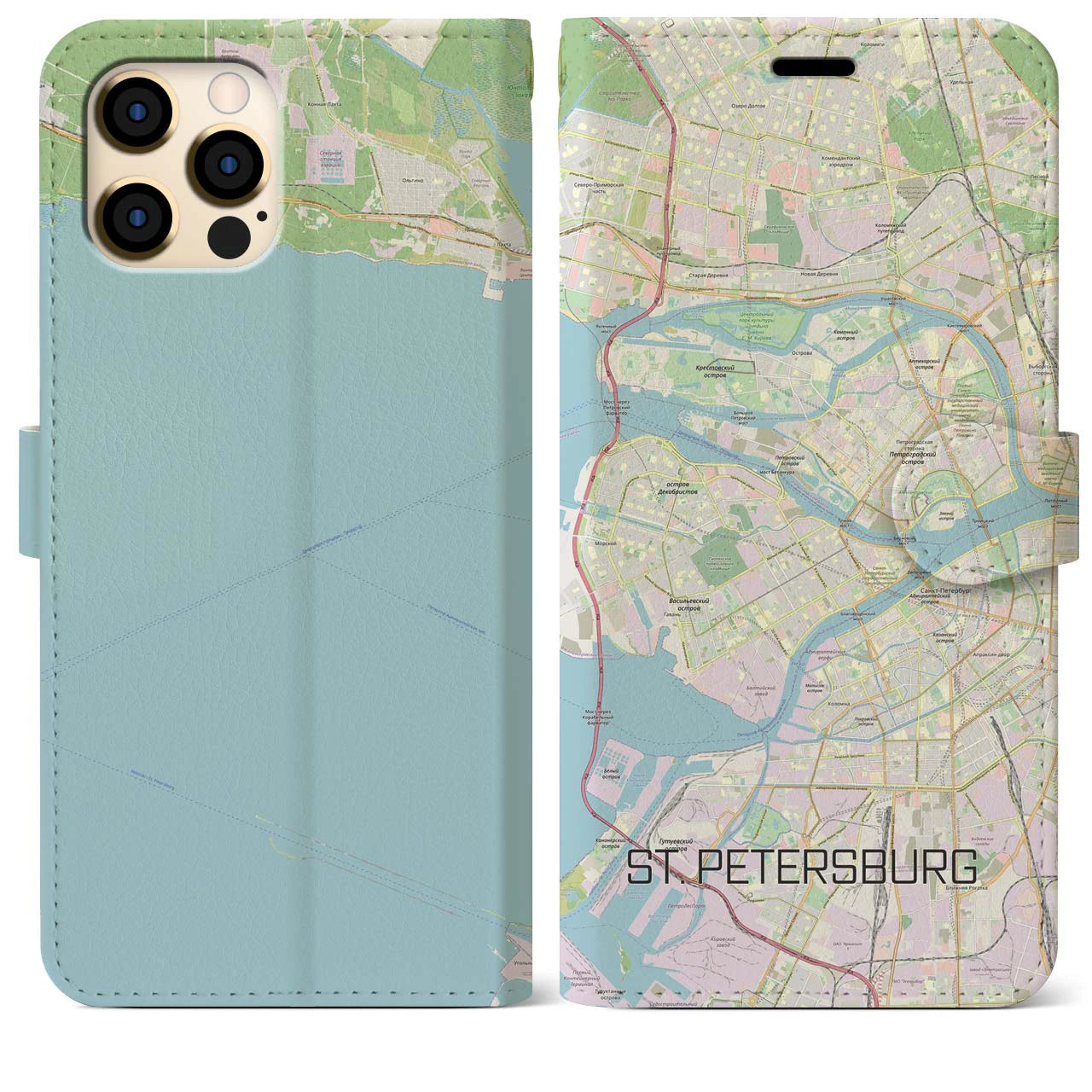 【サンクトペテルブルク(ロシア)】地図柄iPhoneケース(手帳タイプ)ナチュラル・iPhone 12 Pro Max 用