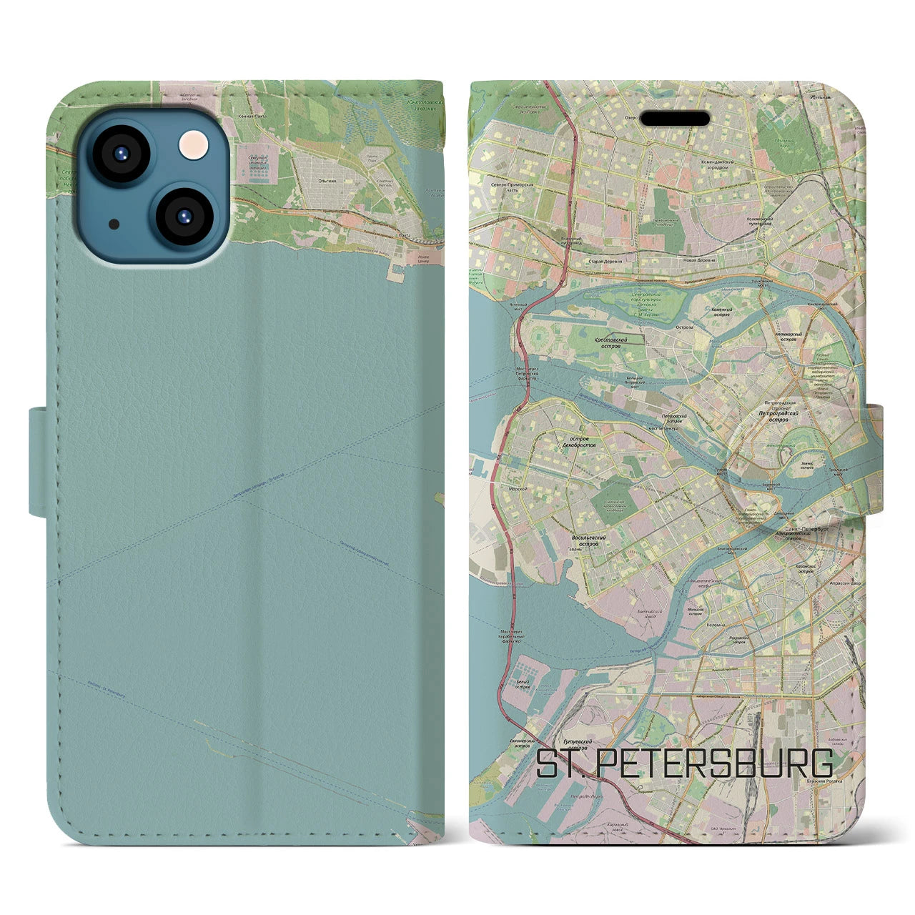 【サンクトペテルブルク(ロシア)】地図柄iPhoneケース(手帳タイプ)ナチュラル・iPhone 13 用