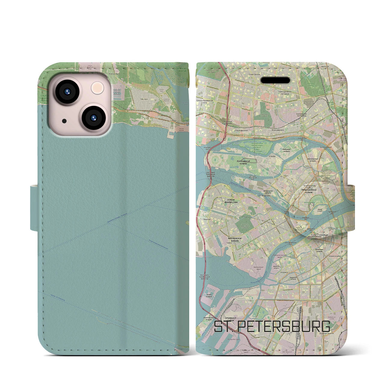 【サンクトペテルブルク(ロシア)】地図柄iPhoneケース(手帳タイプ)ナチュラル・iPhone 13 mini 用
