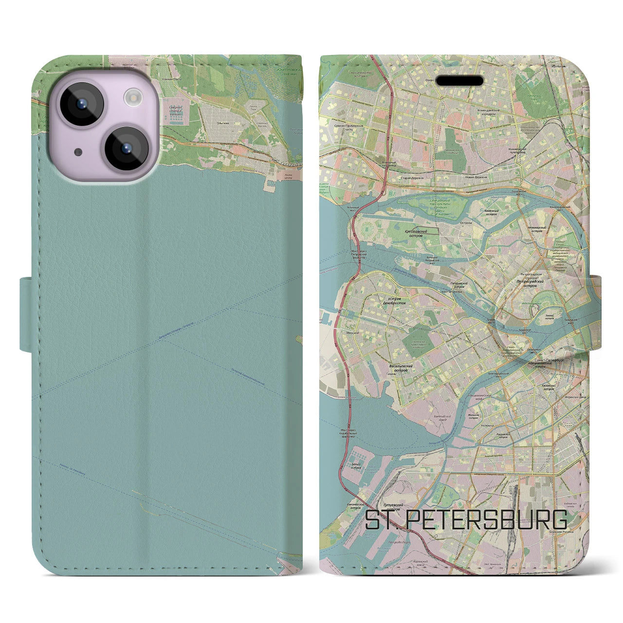 【サンクトペテルブルク(ロシア)】地図柄iPhoneケース(手帳タイプ)ナチュラル・iPhone 14 用