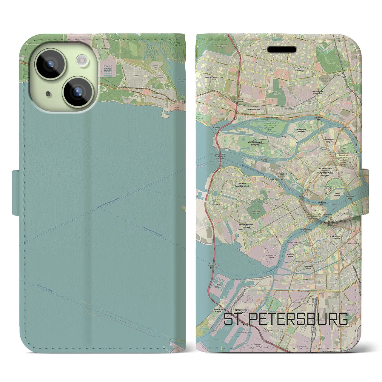 【サンクトペテルブルク(ロシア)】地図柄iPhoneケース(手帳タイプ)ナチュラル・iPhone 15 用