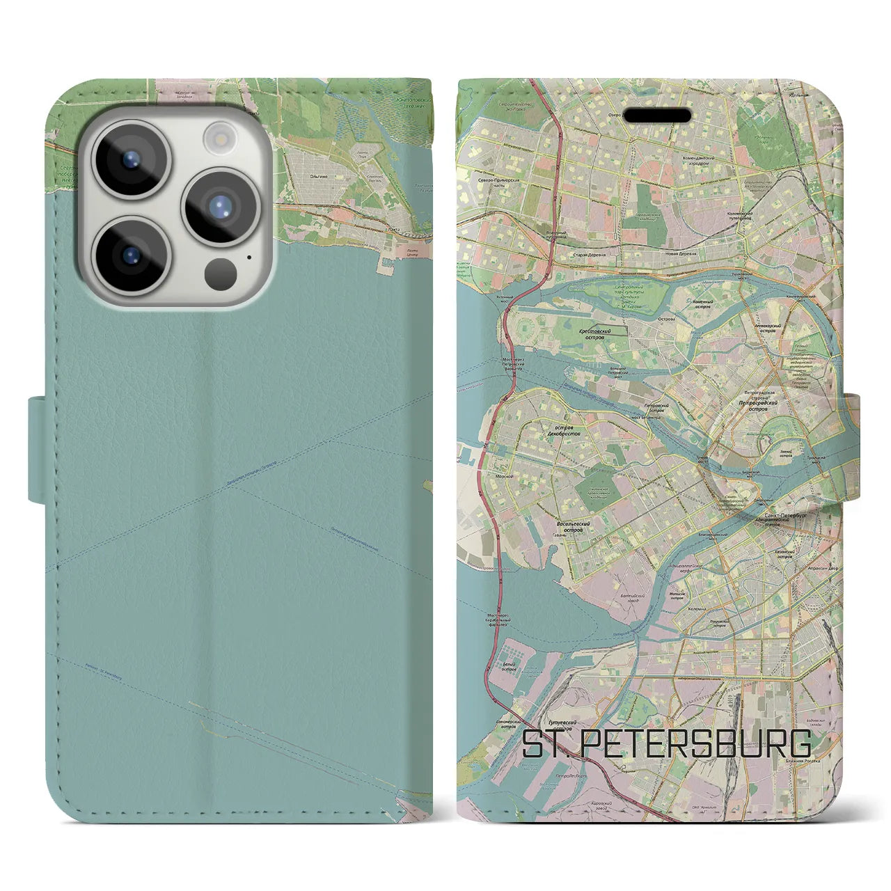 【サンクトペテルブルク(ロシア)】地図柄iPhoneケース(手帳タイプ)ナチュラル・iPhone 15 Pro 用