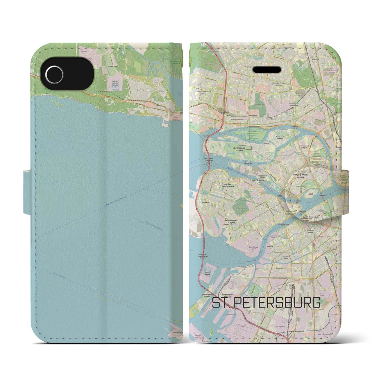 【サンクトペテルブルク(ロシア)】地図柄iPhoneケース(手帳タイプ)ナチュラル・iPhone SE(第3 / 第2世代) / 8 / 7 / 6s / 6 用