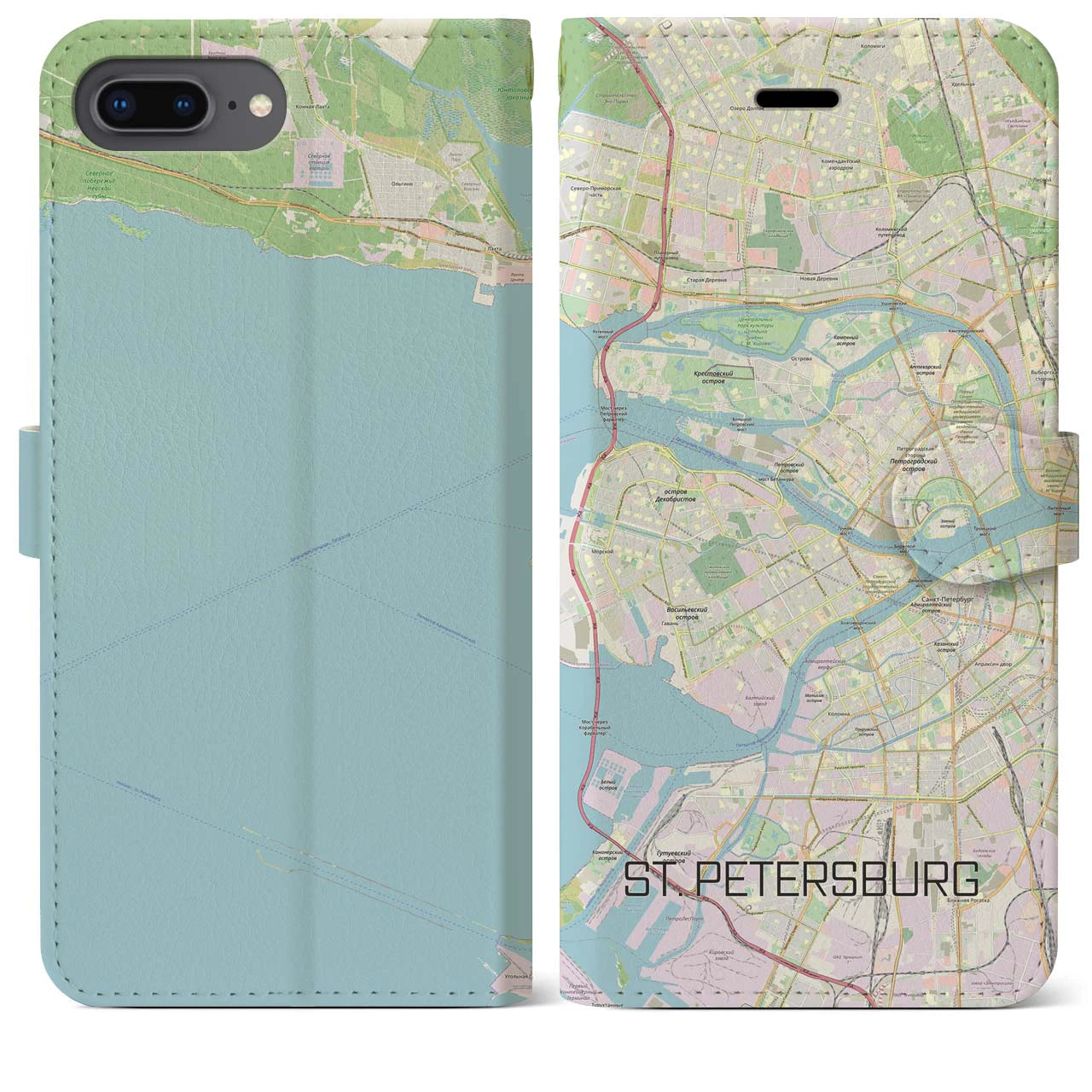 【サンクトペテルブルク(ロシア)】地図柄iPhoneケース(手帳タイプ)ナチュラル・iPhone 8Plus /7Plus / 6sPlus / 6Plus 用