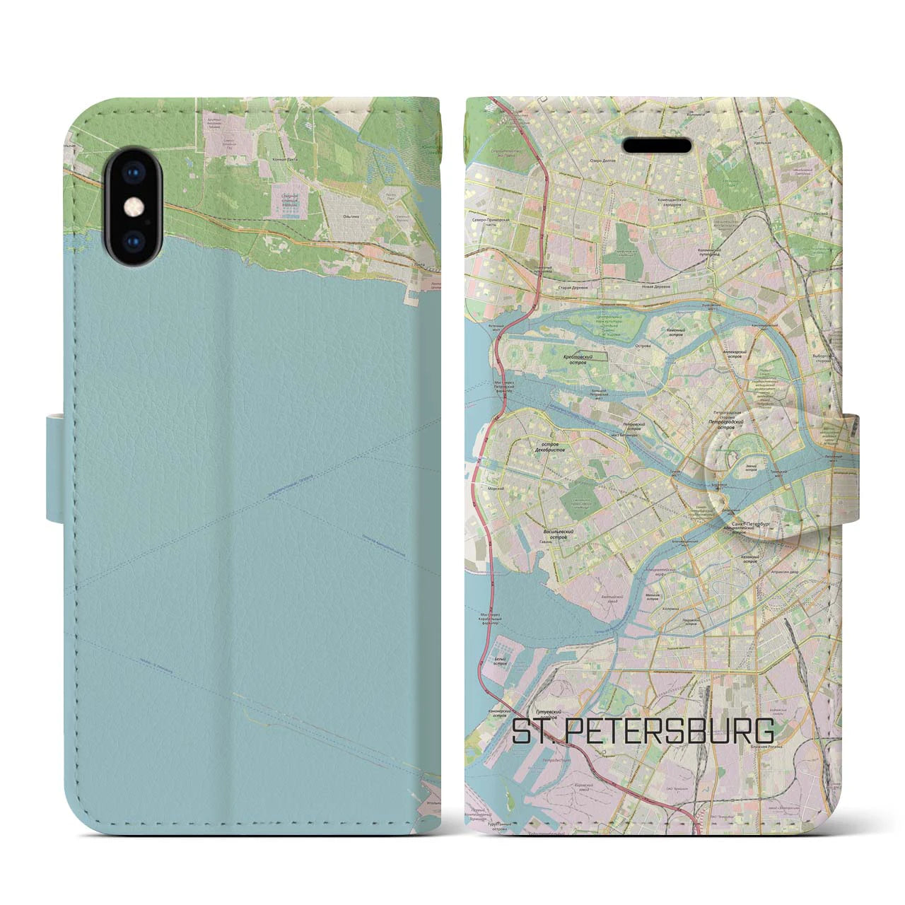 【サンクトペテルブルク(ロシア)】地図柄iPhoneケース(手帳タイプ)ナチュラル・iPhone XS / X 用