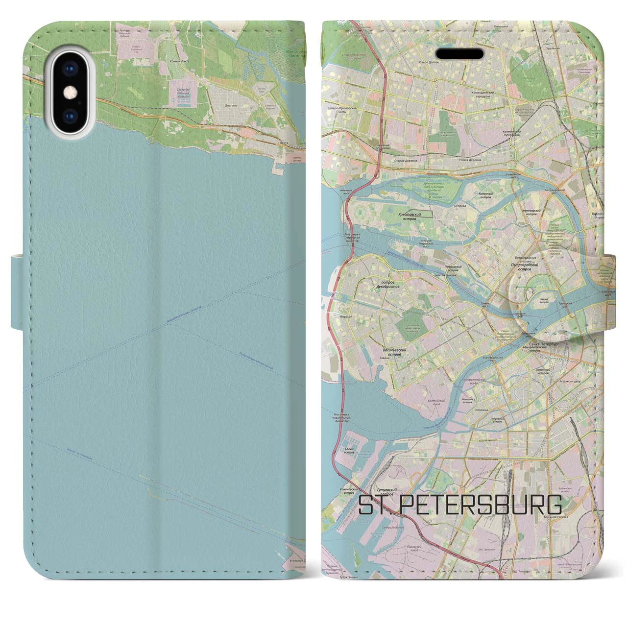【サンクトペテルブルク(ロシア)】地図柄iPhoneケース(手帳タイプ)ナチュラル・iPhone XS Max 用