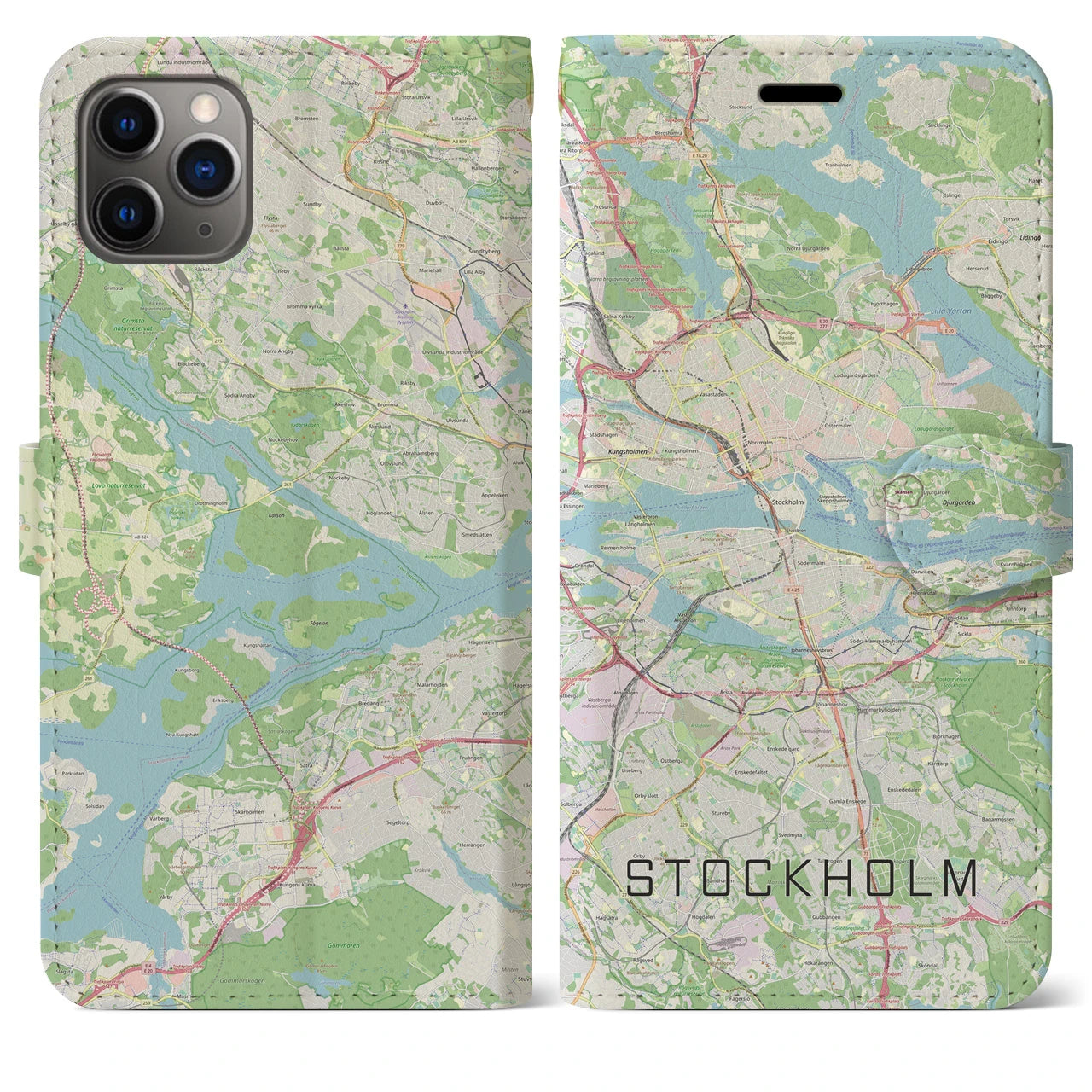 【ストックホルム(スウェーデン)】地図柄iPhoneケース(手帳タイプ)ナチュラル・iPhone 11 Pro Max 用