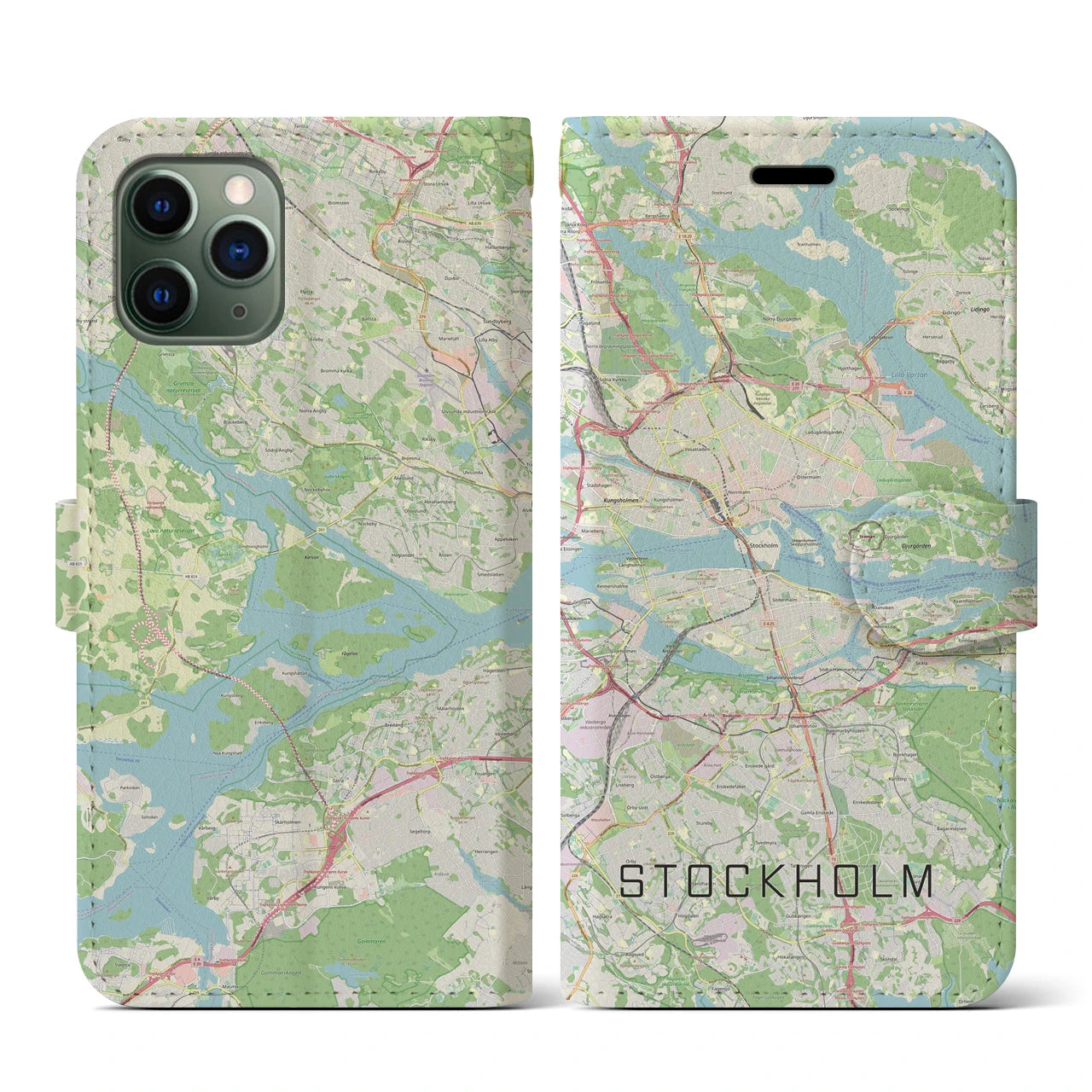 【ストックホルム(スウェーデン)】地図柄iPhoneケース(手帳タイプ)ナチュラル・iPhone 11 Pro 用