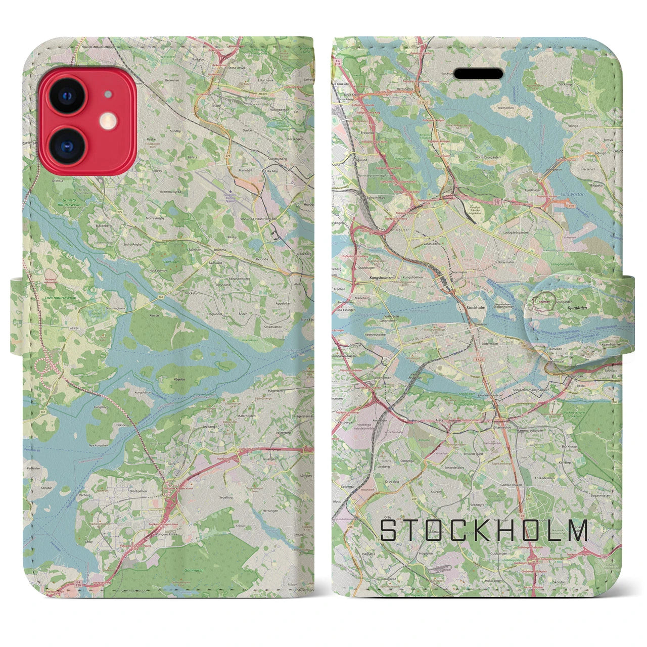【ストックホルム(スウェーデン)】地図柄iPhoneケース(手帳タイプ)ナチュラル・iPhone 11 用