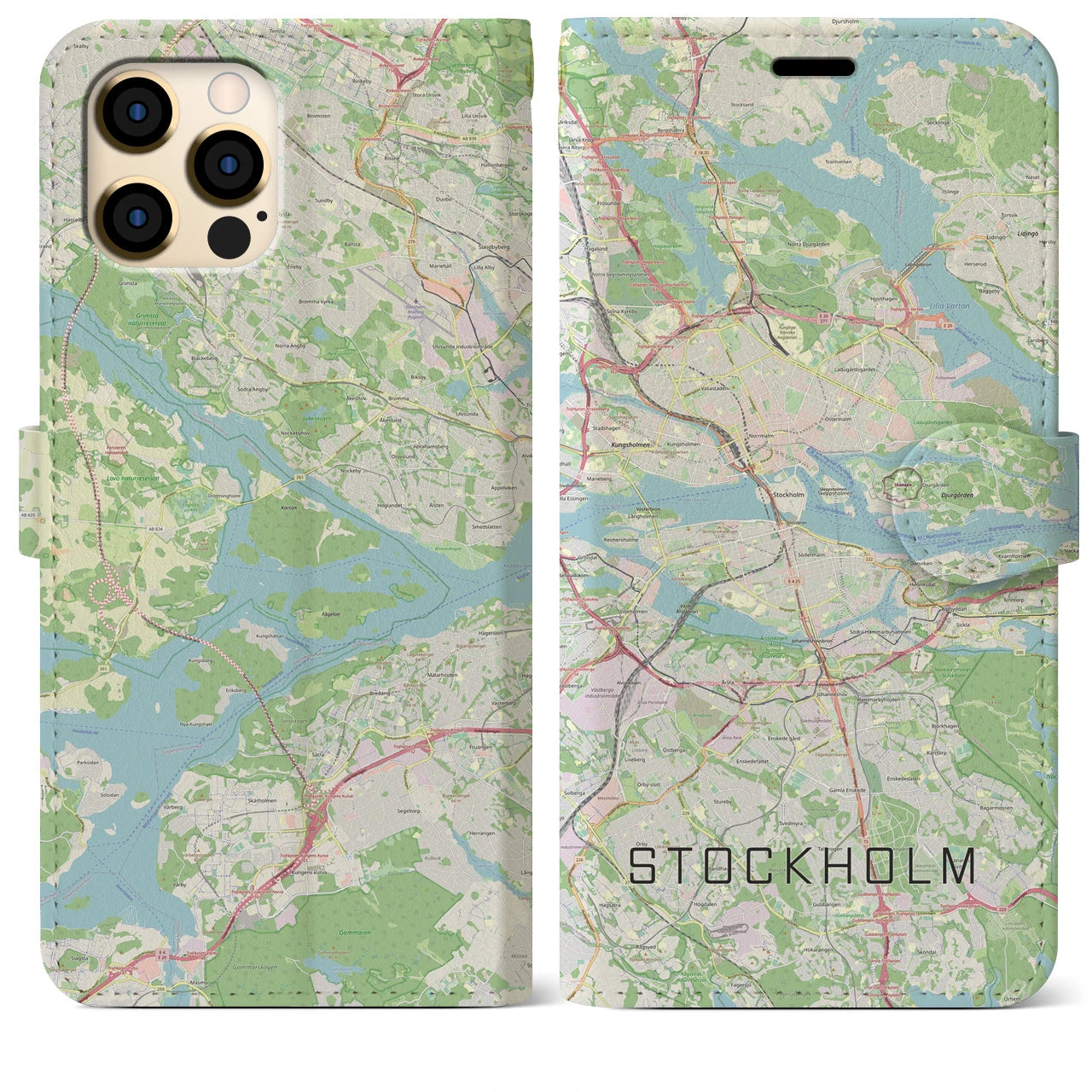 【ストックホルム(スウェーデン)】地図柄iPhoneケース(手帳タイプ)ナチュラル・iPhone 12 Pro Max 用