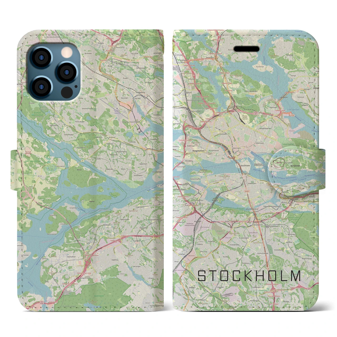 【ストックホルム(スウェーデン)】地図柄iPhoneケース(手帳タイプ)ナチュラル・iPhone 12 / 12 Pro 用