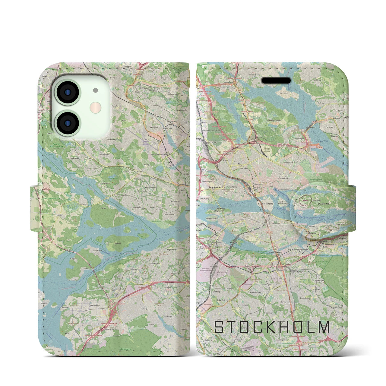 【ストックホルム(スウェーデン)】地図柄iPhoneケース(手帳タイプ)ナチュラル・iPhone 12 mini 用