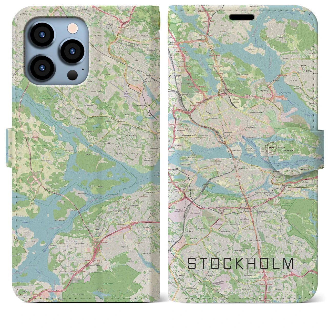 【ストックホルム(スウェーデン)】地図柄iPhoneケース(手帳タイプ)ナチュラル・iPhone 13 Pro Max 用