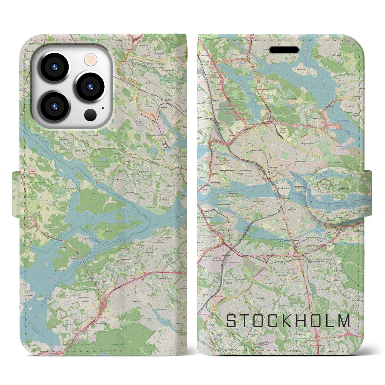 【ストックホルム(スウェーデン)】地図柄iPhoneケース(手帳タイプ)ナチュラル・iPhone 13 Pro 用
