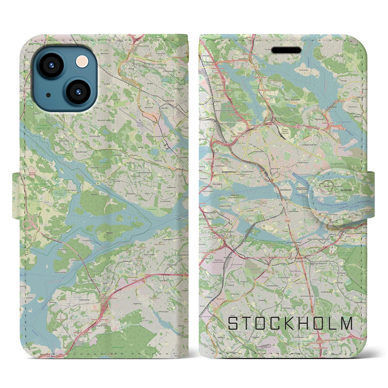 【ストックホルム(スウェーデン)】地図柄iPhoneケース(手帳タイプ)ナチュラル・iPhone 13 用