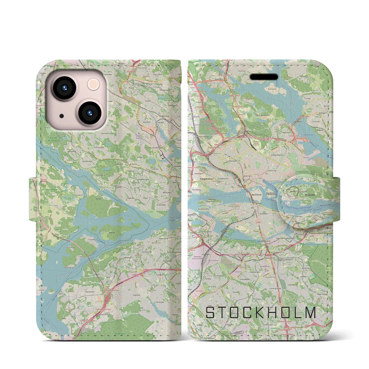 【ストックホルム(スウェーデン)】地図柄iPhoneケース(手帳タイプ)ナチュラル・iPhone 13 mini 用