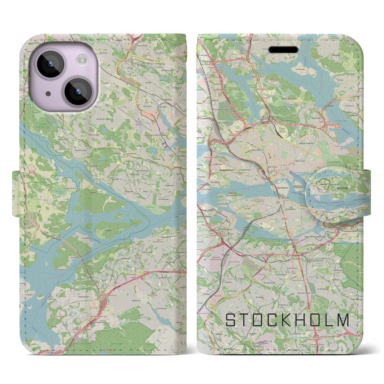 【ストックホルム(スウェーデン)】地図柄iPhoneケース(手帳タイプ)ナチュラル・iPhone 14 用