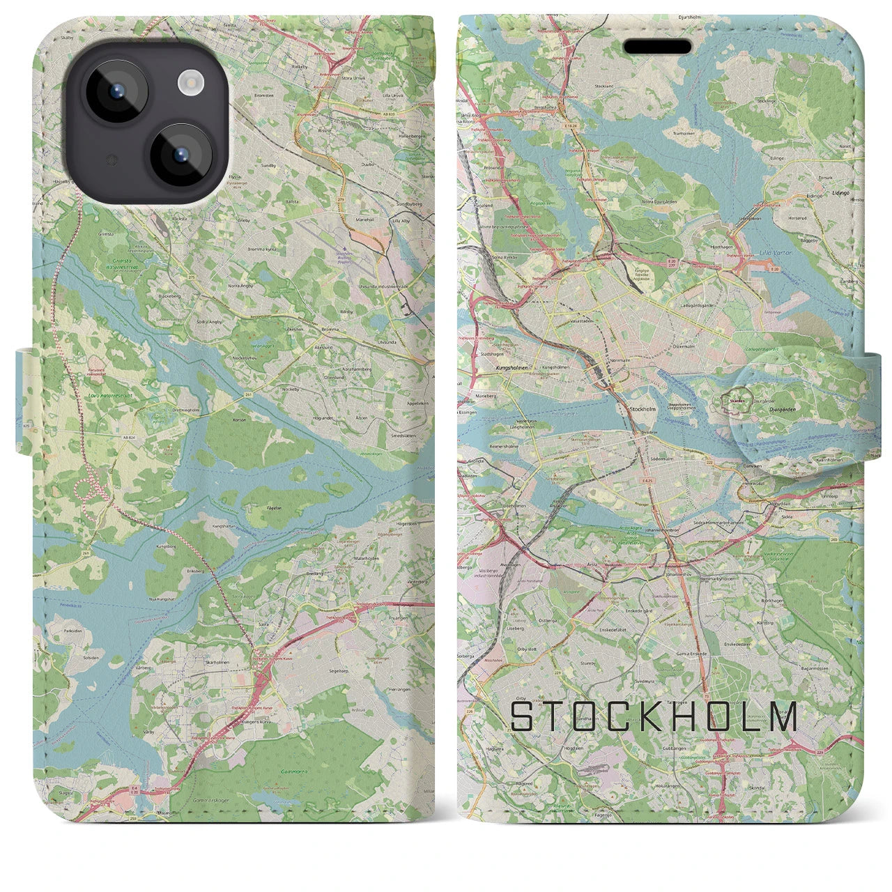 【ストックホルム(スウェーデン)】地図柄iPhoneケース(手帳タイプ)ナチュラル・iPhone 14 Plus 用