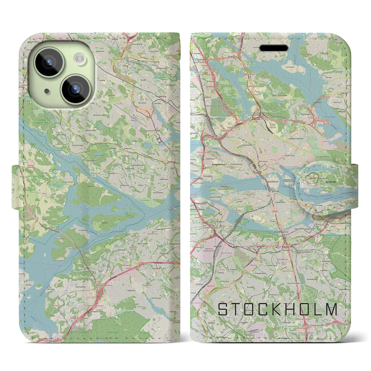 【ストックホルム(スウェーデン)】地図柄iPhoneケース(手帳タイプ)ナチュラル・iPhone 15 用