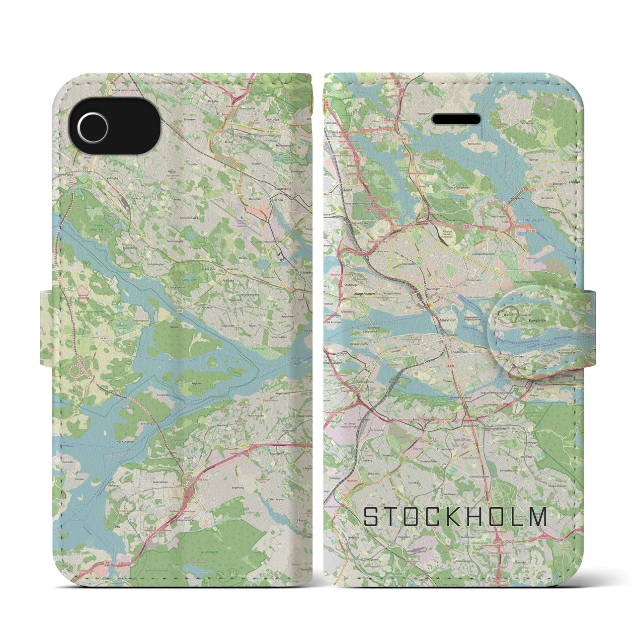 【ストックホルム(スウェーデン)】地図柄iPhoneケース(手帳タイプ)ナチュラル・iPhone SE(第3 / 第2世代) / 8 / 7 / 6s / 6 用