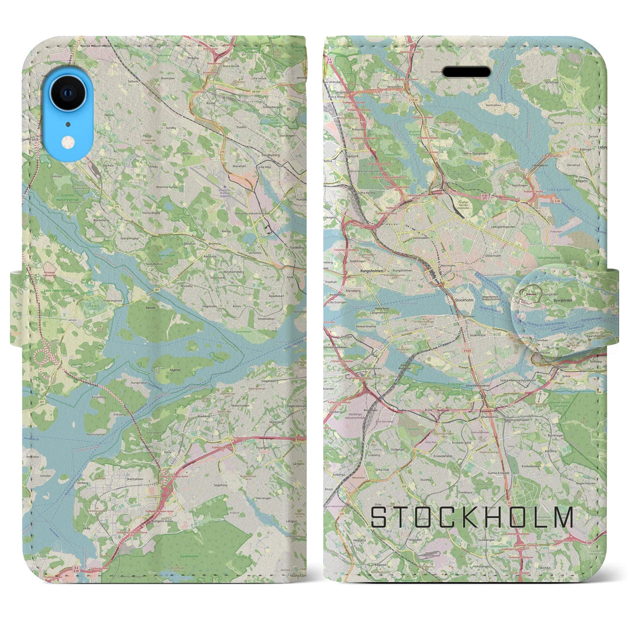 【ストックホルム(スウェーデン)】地図柄iPhoneケース(手帳タイプ)ナチュラル・iPhone XR 用