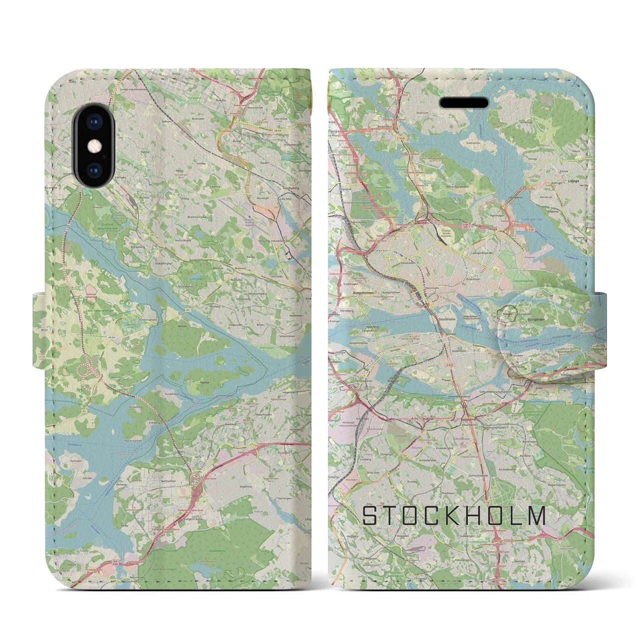 【ストックホルム(スウェーデン)】地図柄iPhoneケース(手帳タイプ)ナチュラル・iPhone XS / X 用