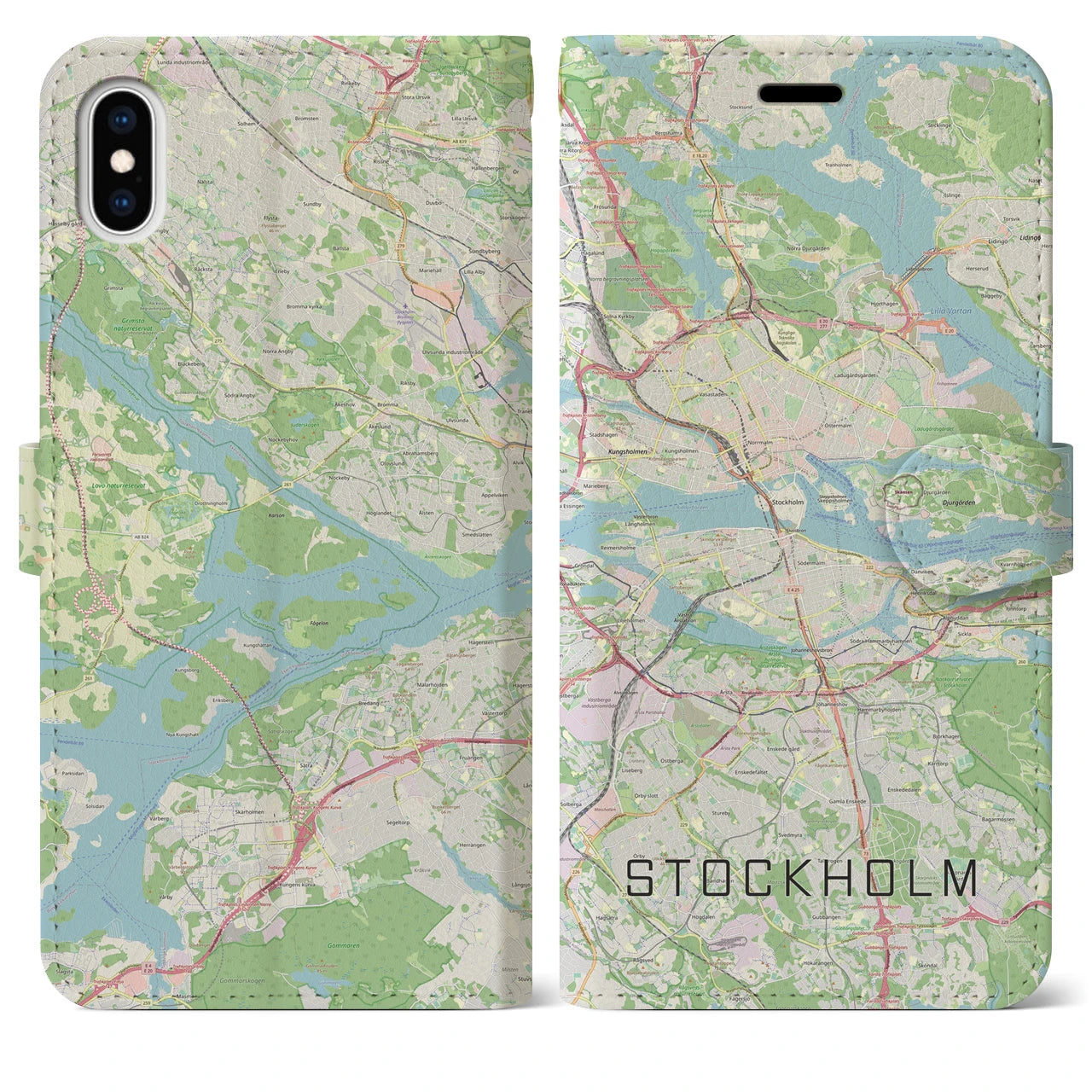【ストックホルム(スウェーデン)】地図柄iPhoneケース(手帳タイプ)ナチュラル・iPhone XS Max 用