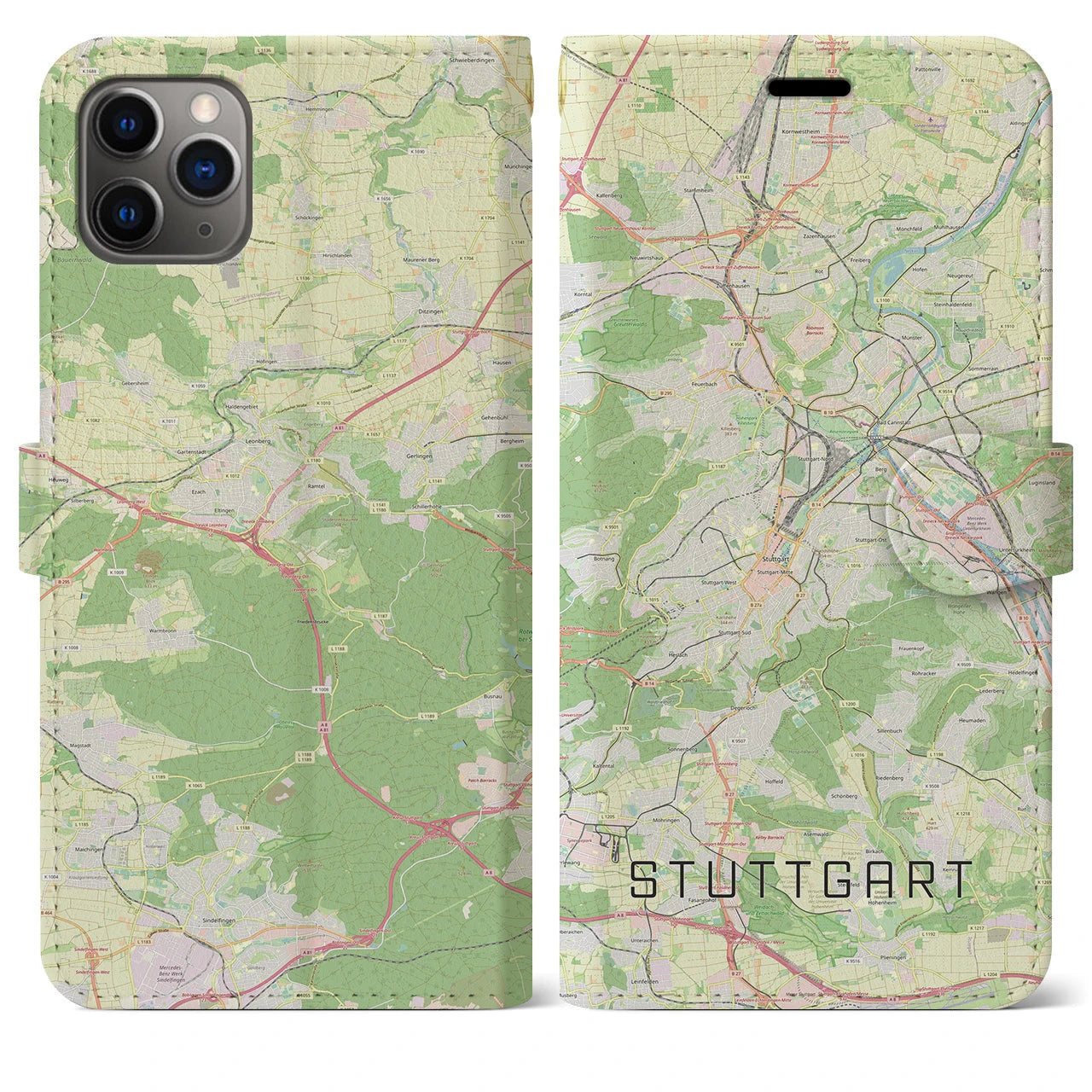 【シュトゥットガルト(ドイツ)】地図柄iPhoneケース(手帳タイプ)ナチュラル・iPhone 11 Pro Max 用