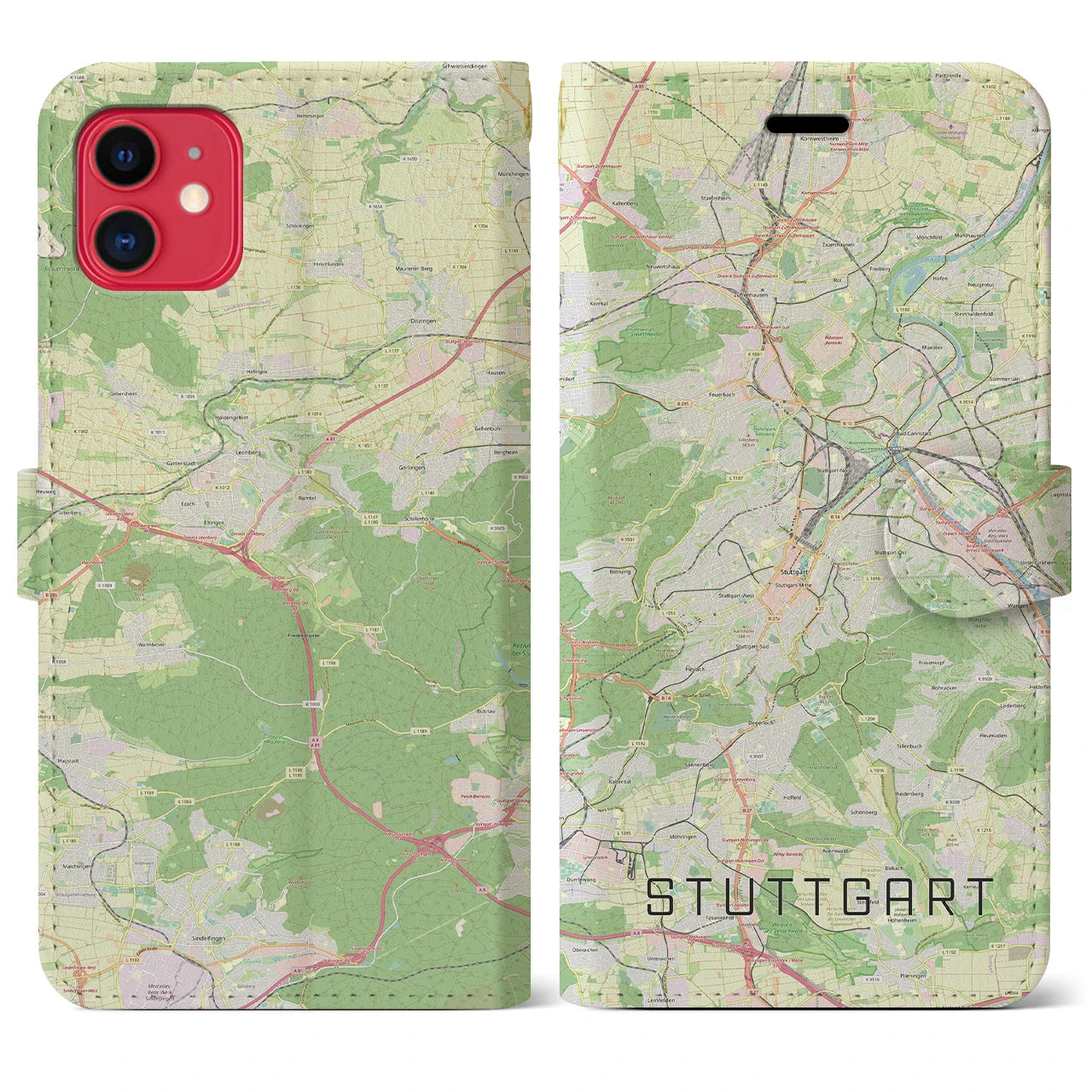 【シュトゥットガルト(ドイツ)】地図柄iPhoneケース(手帳タイプ)ナチュラル・iPhone 11 用