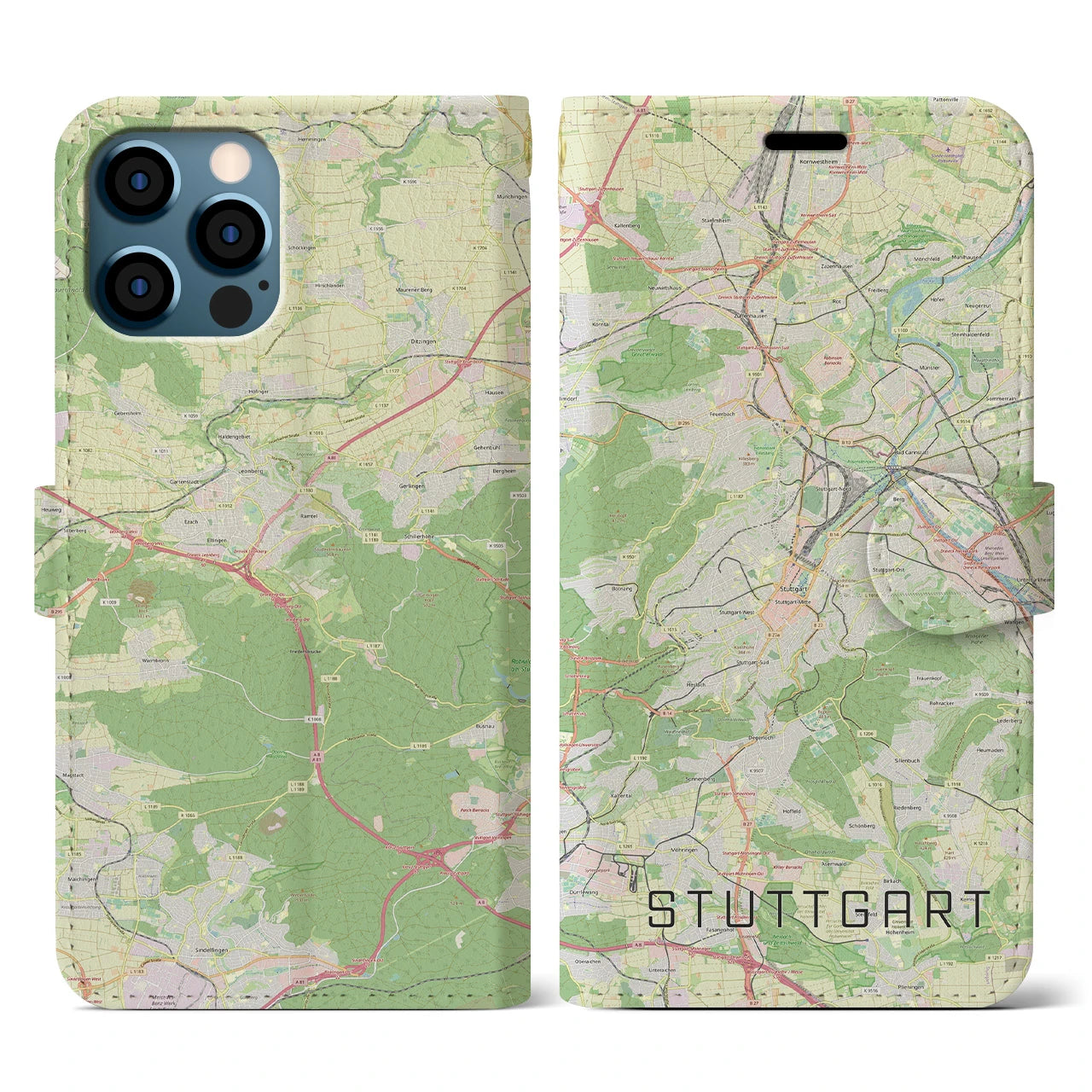 【シュトゥットガルト(ドイツ)】地図柄iPhoneケース(手帳タイプ)ナチュラル・iPhone 12 / 12 Pro 用