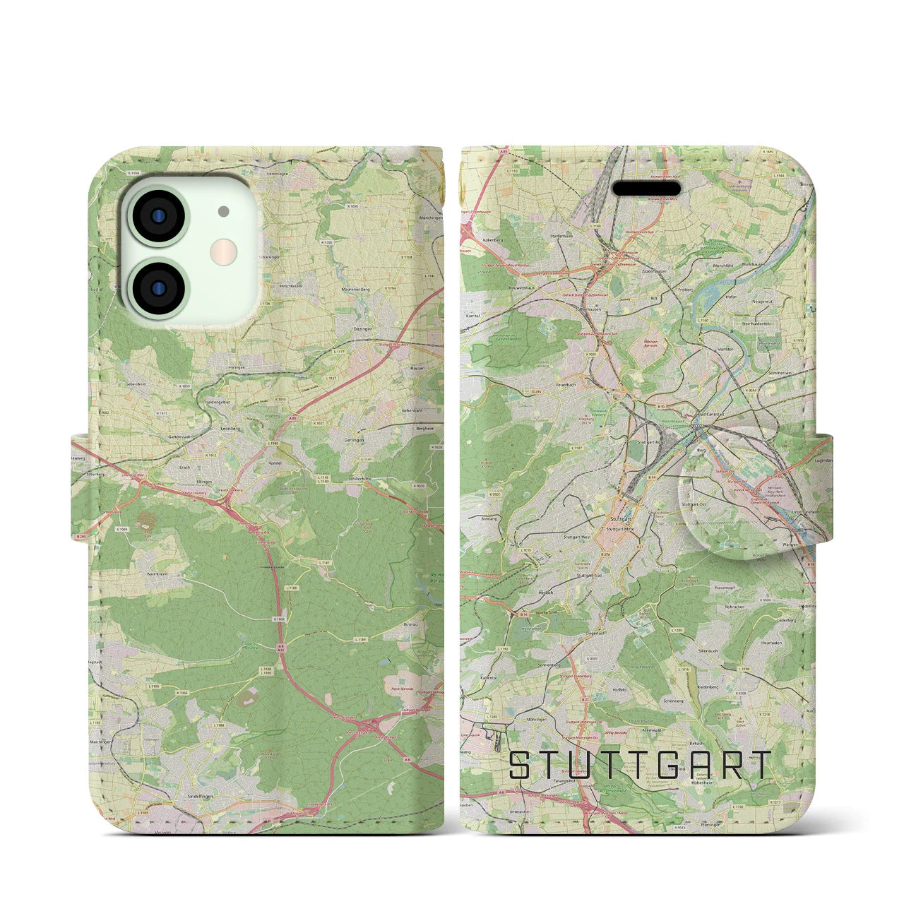 【シュトゥットガルト(ドイツ)】地図柄iPhoneケース(手帳タイプ)ナチュラル・iPhone 12 mini 用