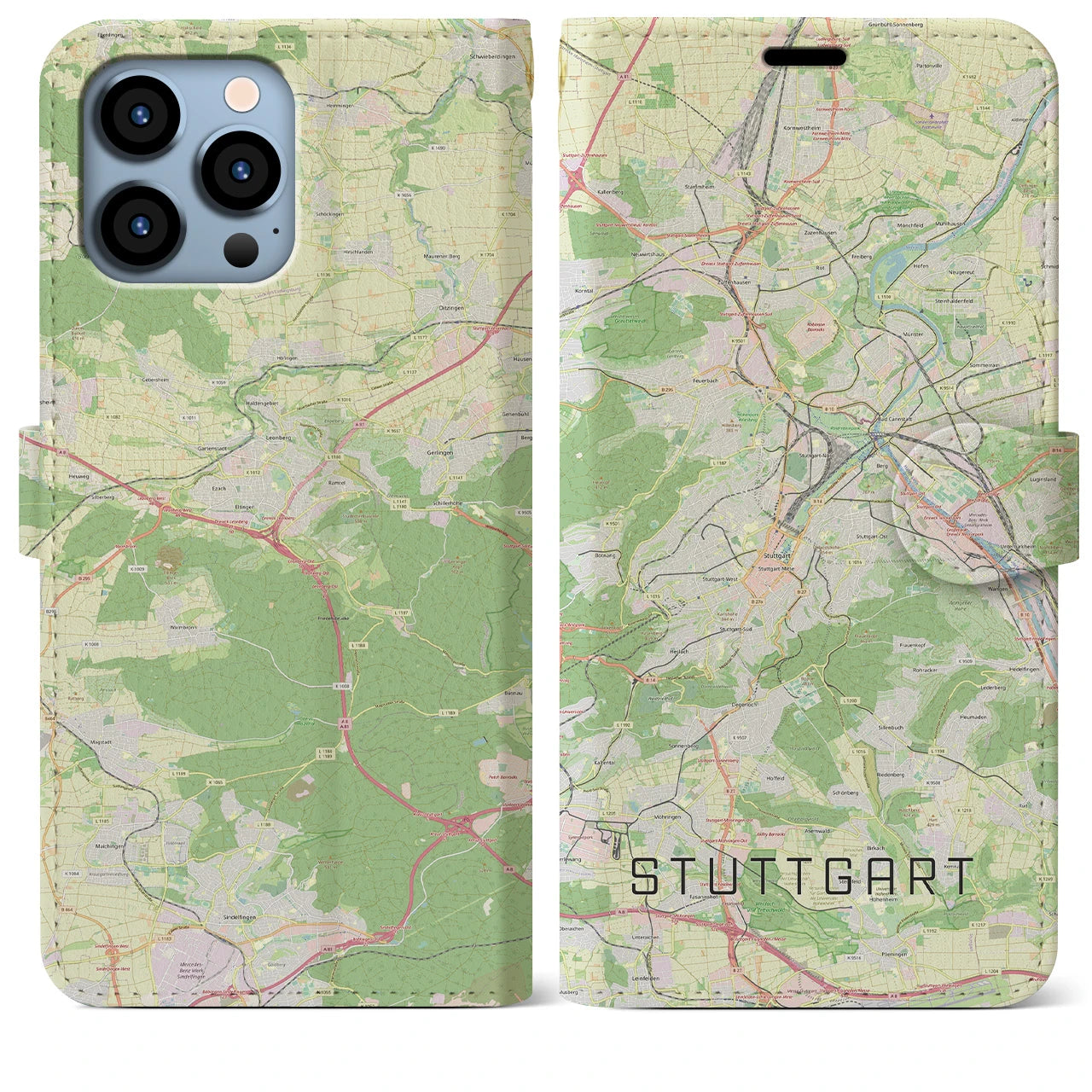 【シュトゥットガルト(ドイツ)】地図柄iPhoneケース(手帳タイプ)ナチュラル・iPhone 13 Pro Max 用