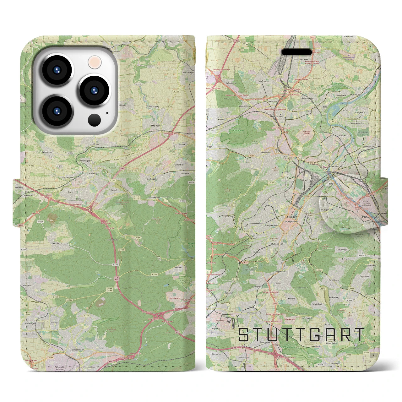 【シュトゥットガルト(ドイツ)】地図柄iPhoneケース(手帳タイプ)ナチュラル・iPhone 13 Pro 用