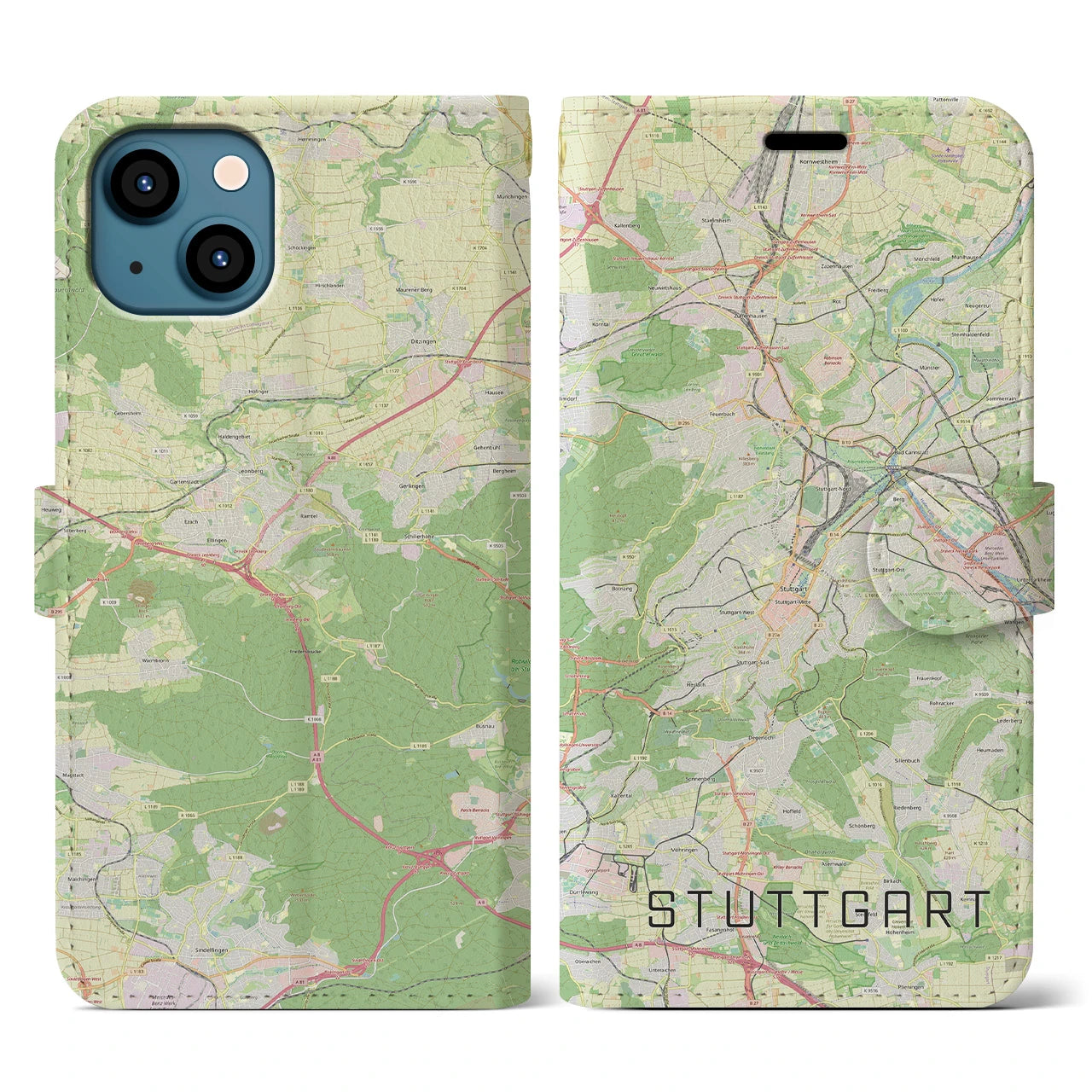 【シュトゥットガルト(ドイツ)】地図柄iPhoneケース(手帳タイプ)ナチュラル・iPhone 13 用