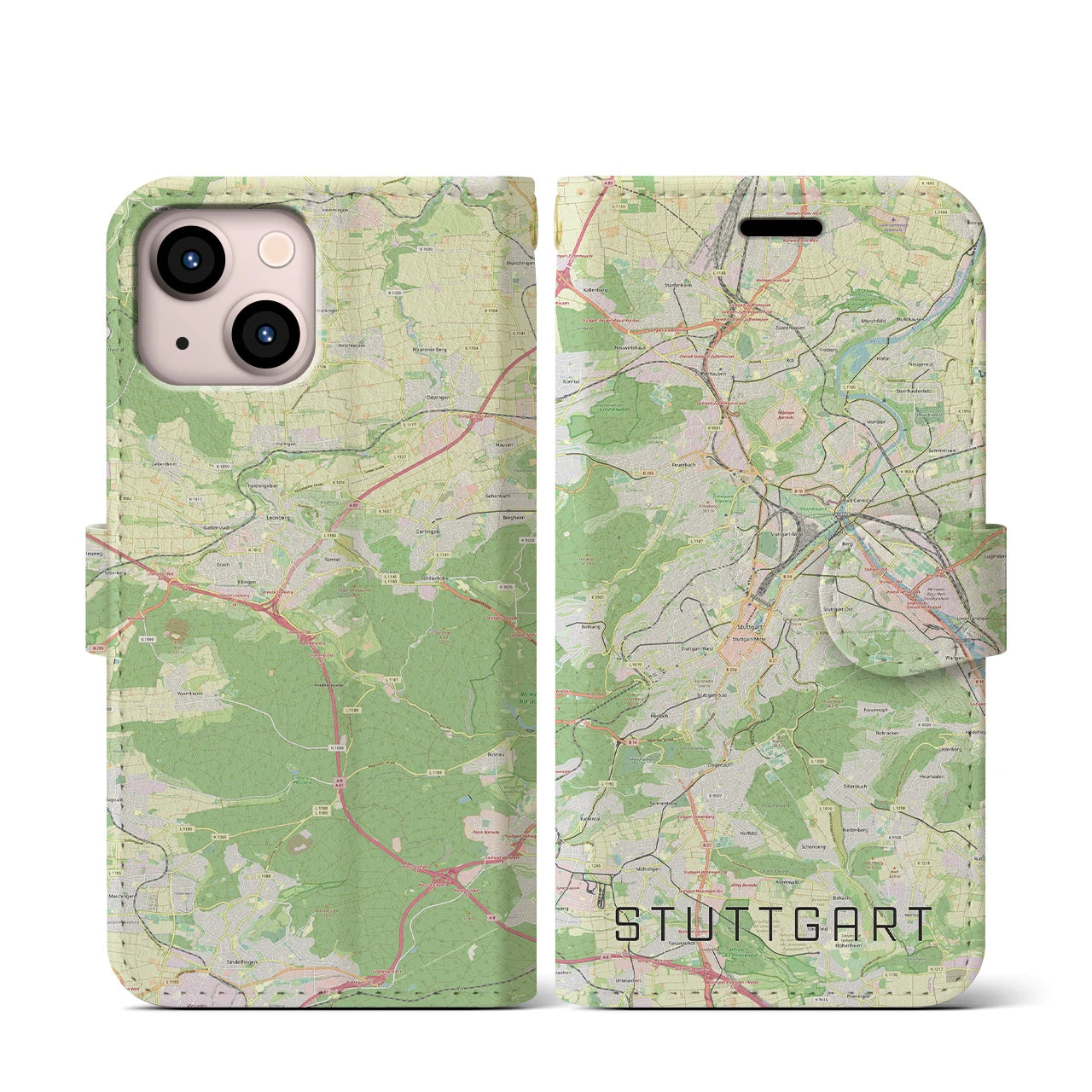 【シュトゥットガルト(ドイツ)】地図柄iPhoneケース(手帳タイプ)ナチュラル・iPhone 13 mini 用