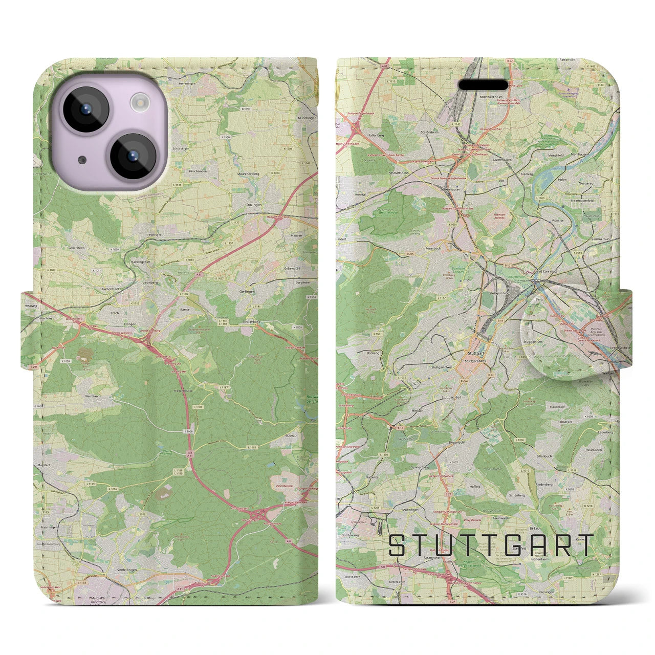 【シュトゥットガルト(ドイツ)】地図柄iPhoneケース(手帳タイプ)ナチュラル・iPhone 14 用
