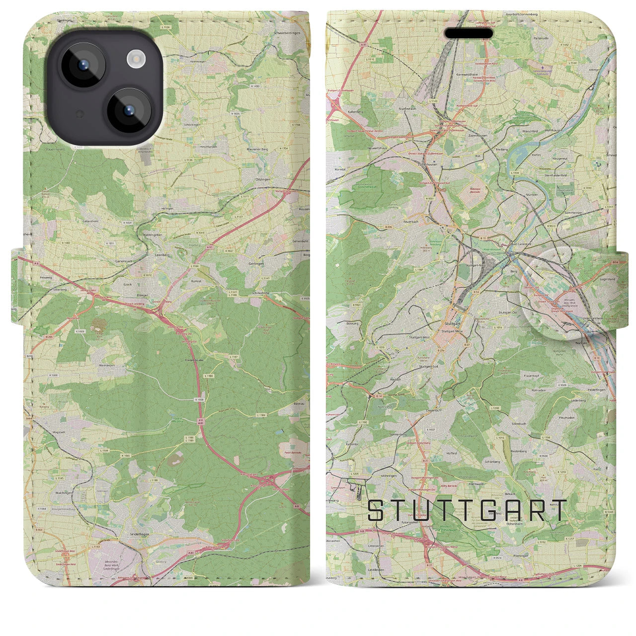 【シュトゥットガルト(ドイツ)】地図柄iPhoneケース(手帳タイプ)ナチュラル・iPhone 14 Plus 用