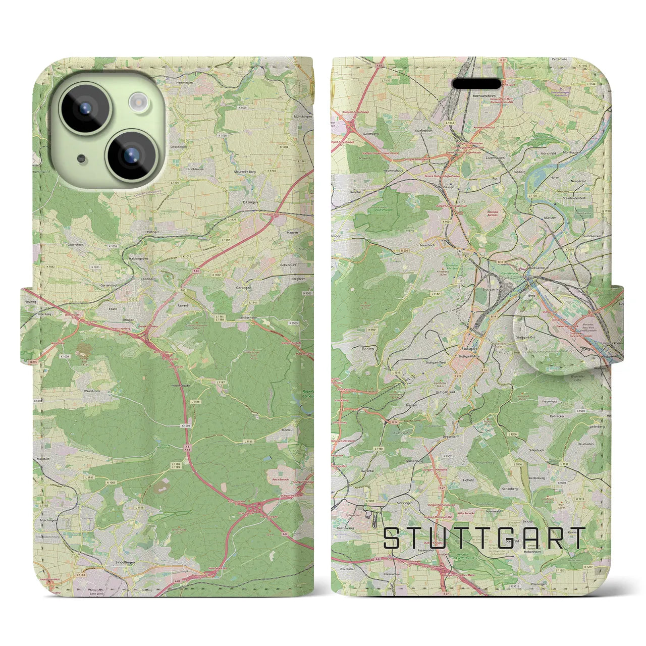 【シュトゥットガルト(ドイツ)】地図柄iPhoneケース(手帳タイプ)ナチュラル・iPhone 15 用