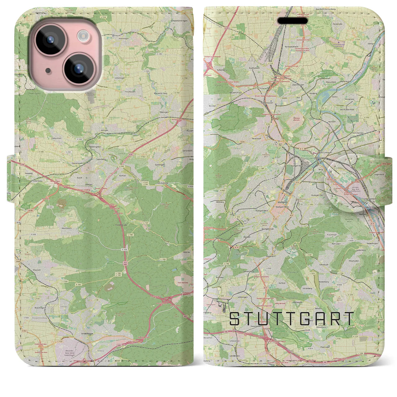 【シュトゥットガルト(ドイツ)】地図柄iPhoneケース(手帳タイプ)ナチュラル・iPhone 15 Plus 用