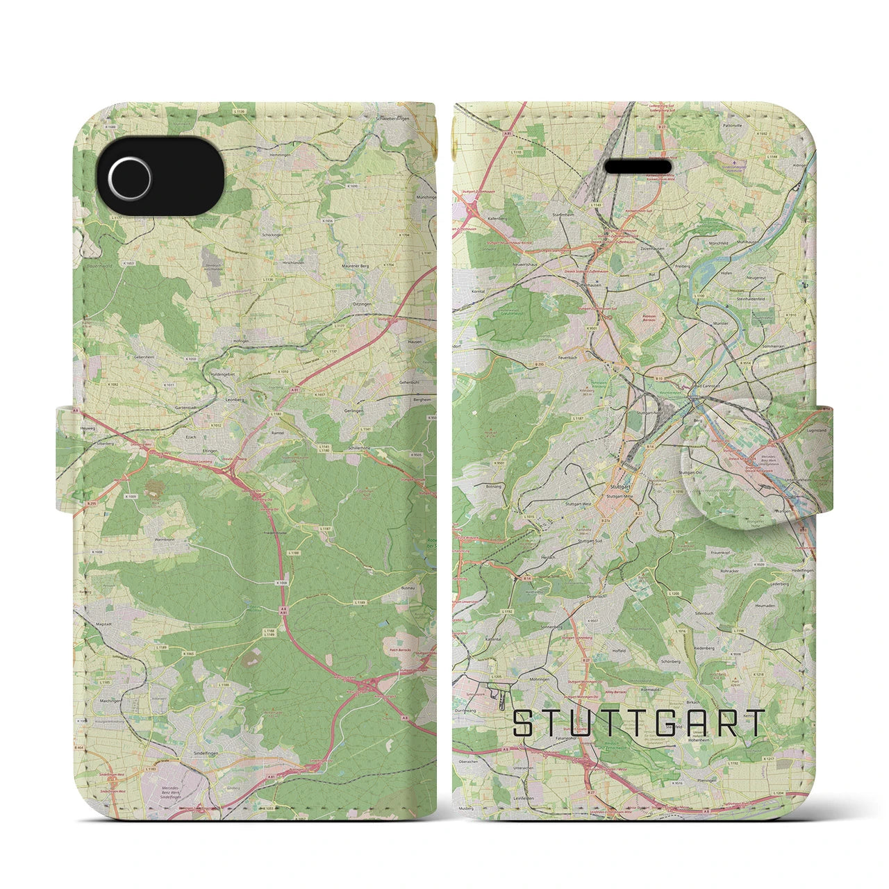 【シュトゥットガルト(ドイツ)】地図柄iPhoneケース(手帳タイプ)ナチュラル・iPhone SE(第3 / 第2世代) / 8 / 7 / 6s / 6 用