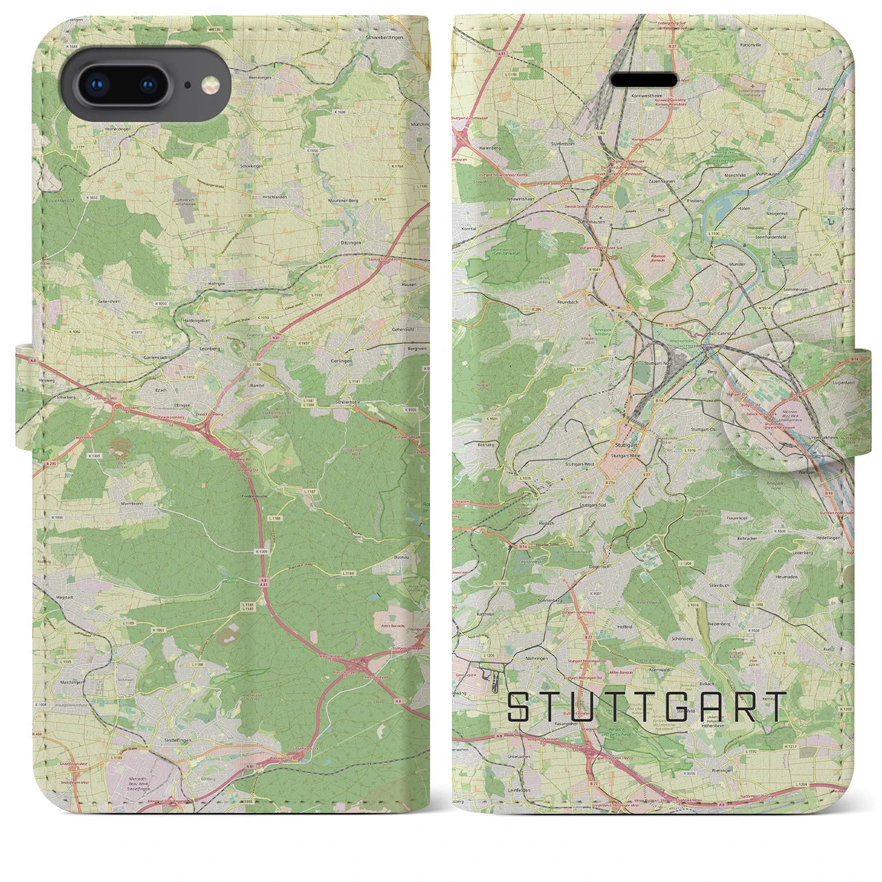 【シュトゥットガルト(ドイツ)】地図柄iPhoneケース(手帳タイプ)ナチュラル・iPhone 8Plus /7Plus / 6sPlus / 6Plus 用