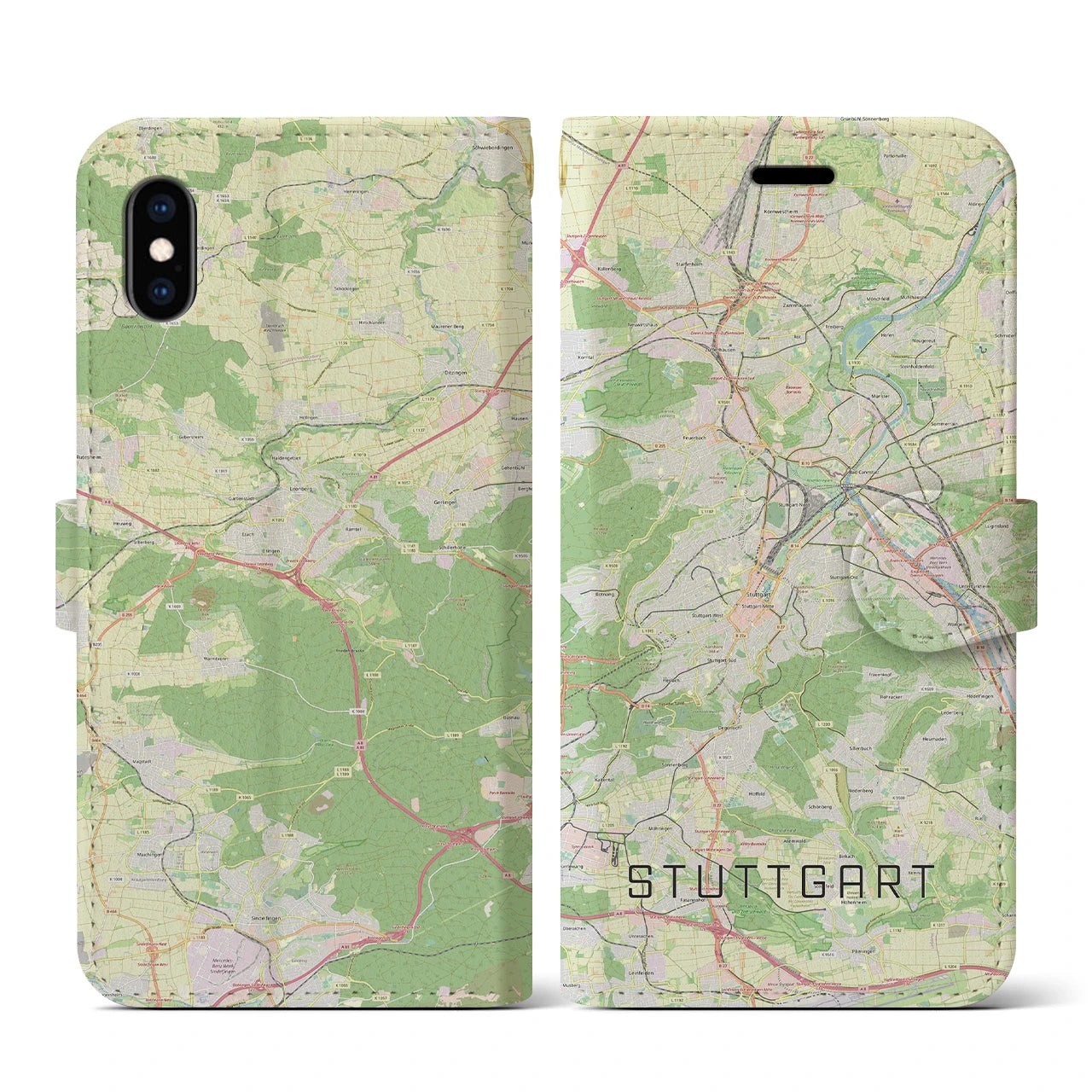 【シュトゥットガルト(ドイツ)】地図柄iPhoneケース(手帳タイプ)ナチュラル・iPhone XS / X 用