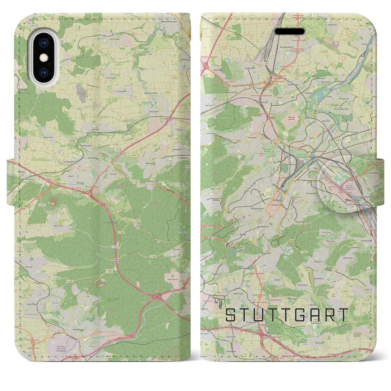 【シュトゥットガルト(ドイツ)】地図柄iPhoneケース(手帳タイプ)ナチュラル・iPhone XS Max 用