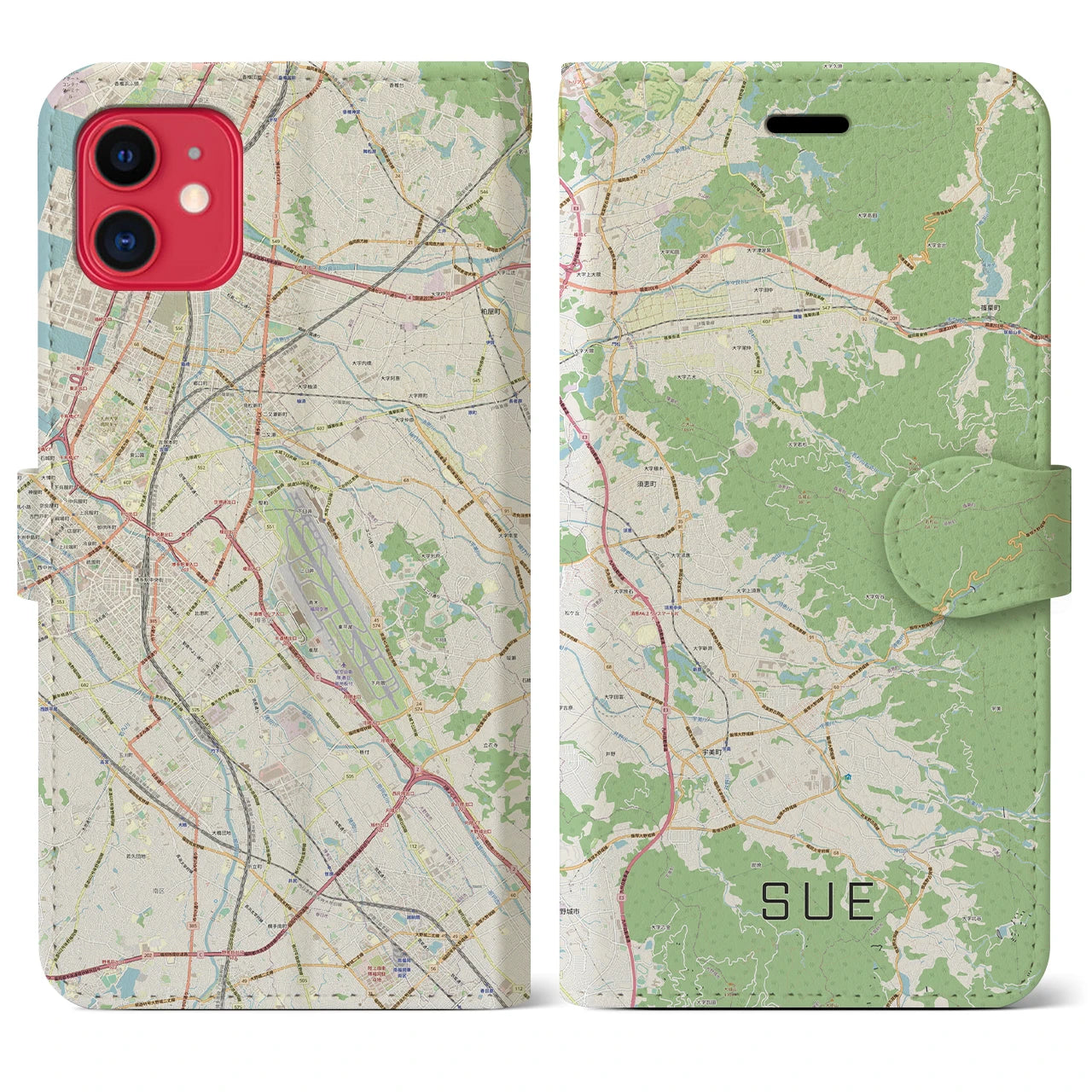 【須恵(福岡県)】地図柄iPhoneケース(手帳タイプ)ナチュラル・iPhone 11 用