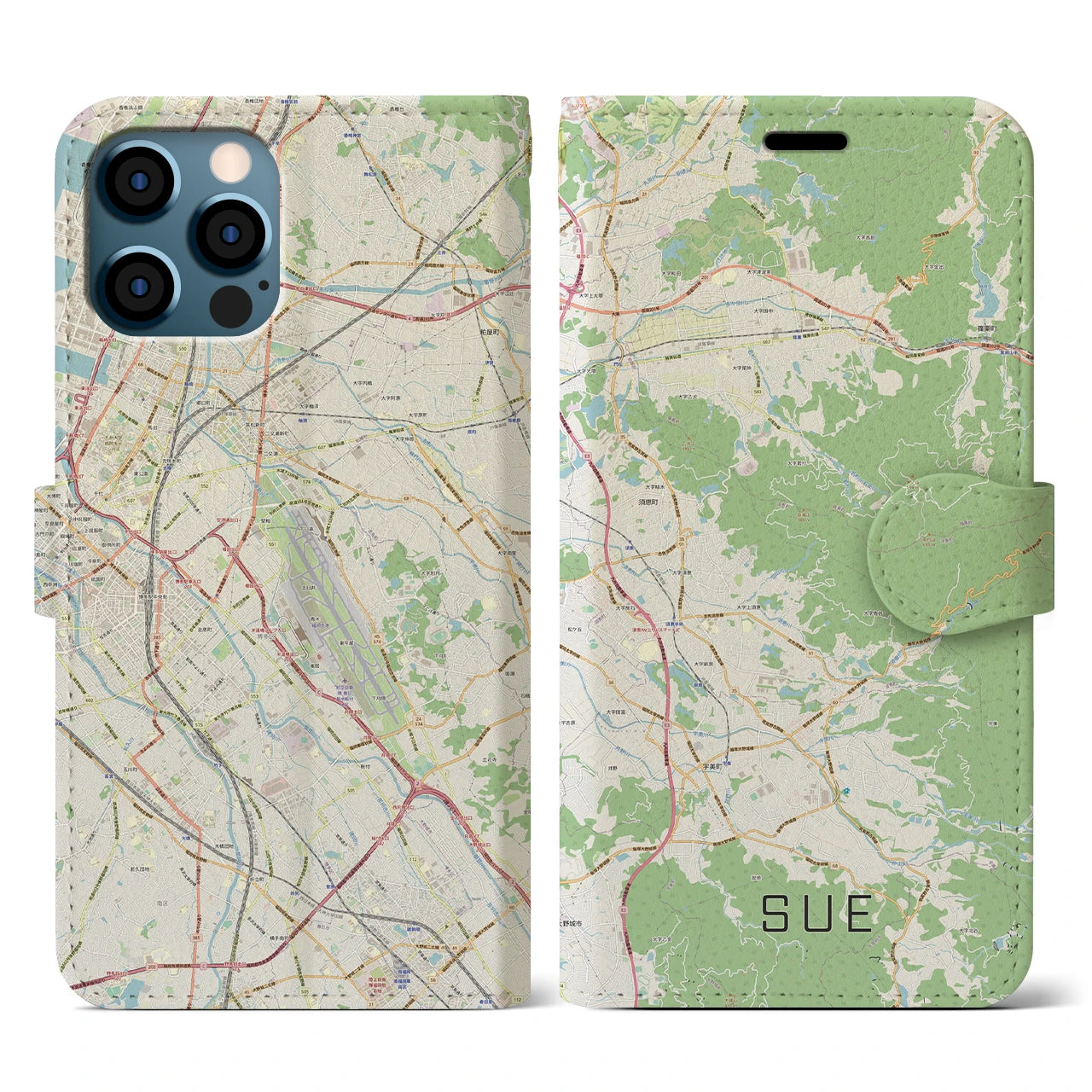 【須恵(福岡県)】地図柄iPhoneケース(手帳タイプ)ナチュラル・iPhone 12 / 12 Pro 用