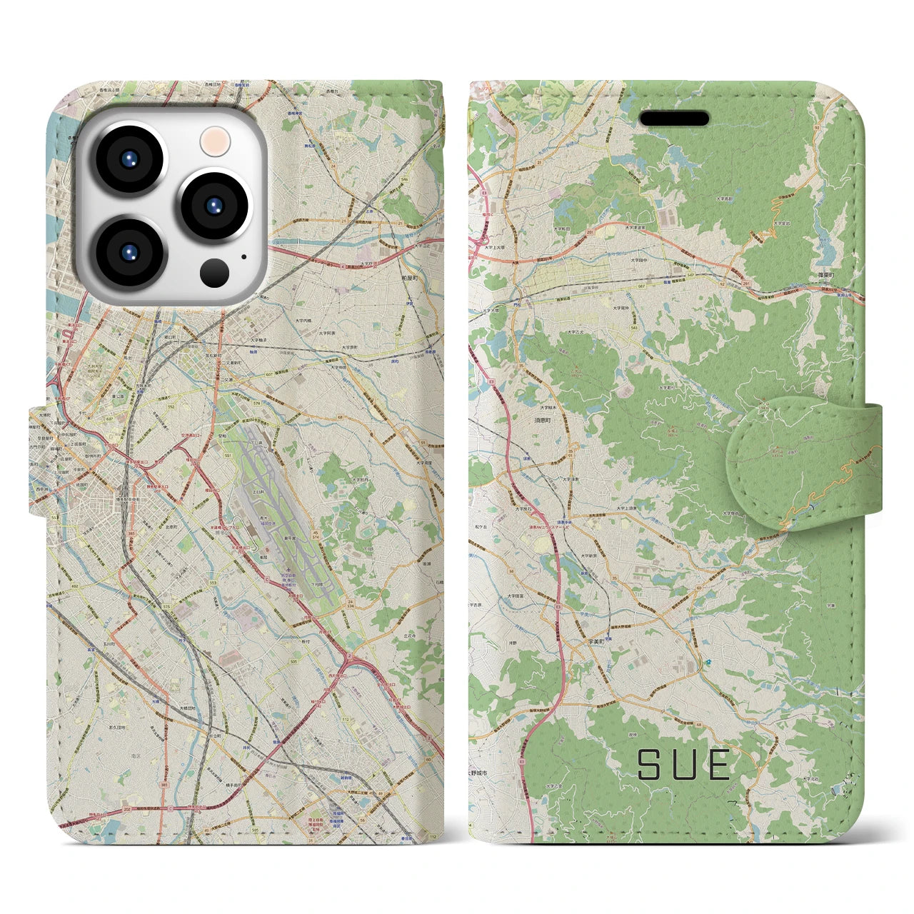 【須恵(福岡県)】地図柄iPhoneケース(手帳タイプ)ナチュラル・iPhone 13 Pro 用