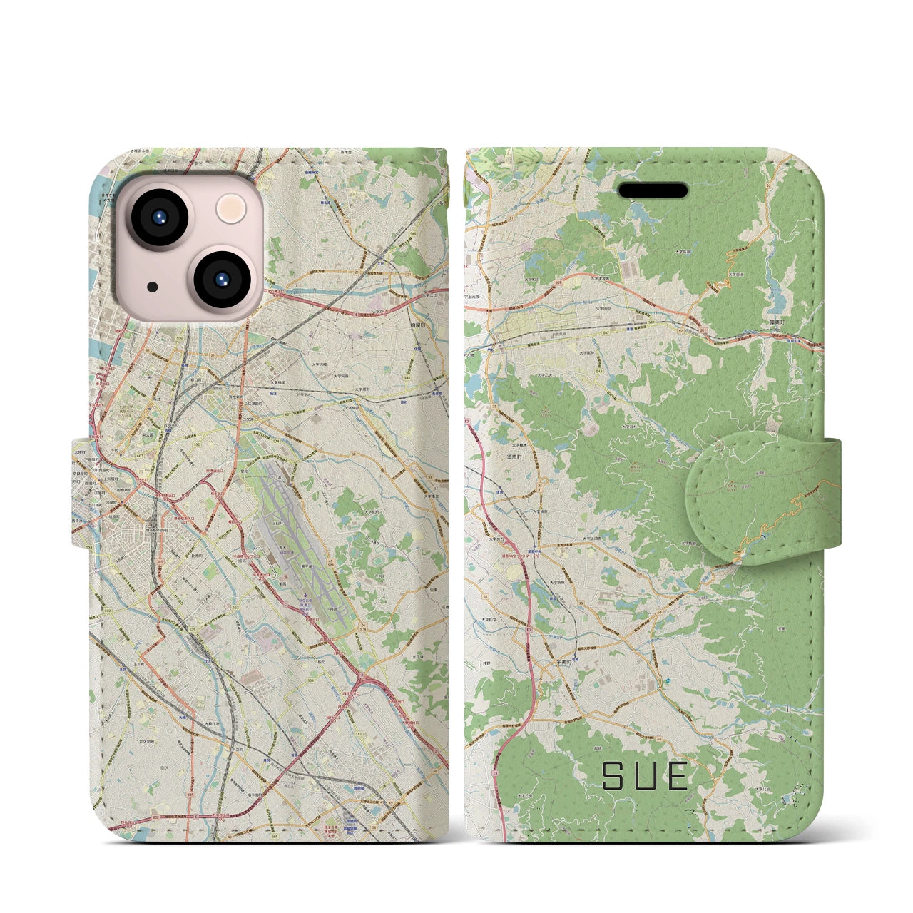 【須恵(福岡県)】地図柄iPhoneケース(手帳タイプ)ナチュラル・iPhone 13 mini 用